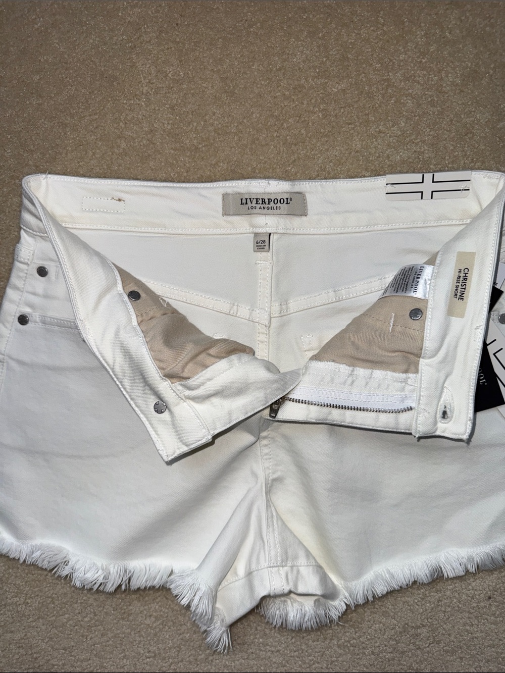Liverpool White Frayed Hem Denim Shorts - Picture 3 of 7